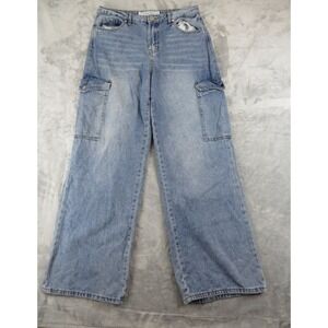 Indigo women Wide Leg Cargo Jeans 9 Light Blue Y2K Utility Denim w29xl32